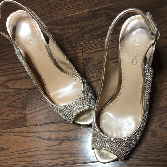 Aldo sparkly peep toe platform heeled shoe, gold - Picture 1 of 5